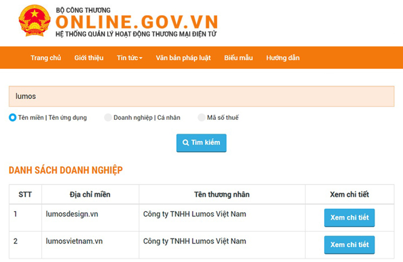 Tra cứu website đã đăng ký với Bộ Công Thương trên hệ thống trực tuyến